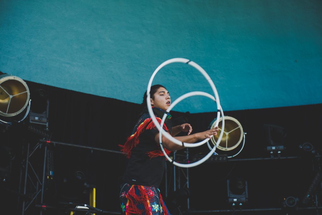 Indigenous hoop dancer performing at Cultivate Festival in Port Hope
